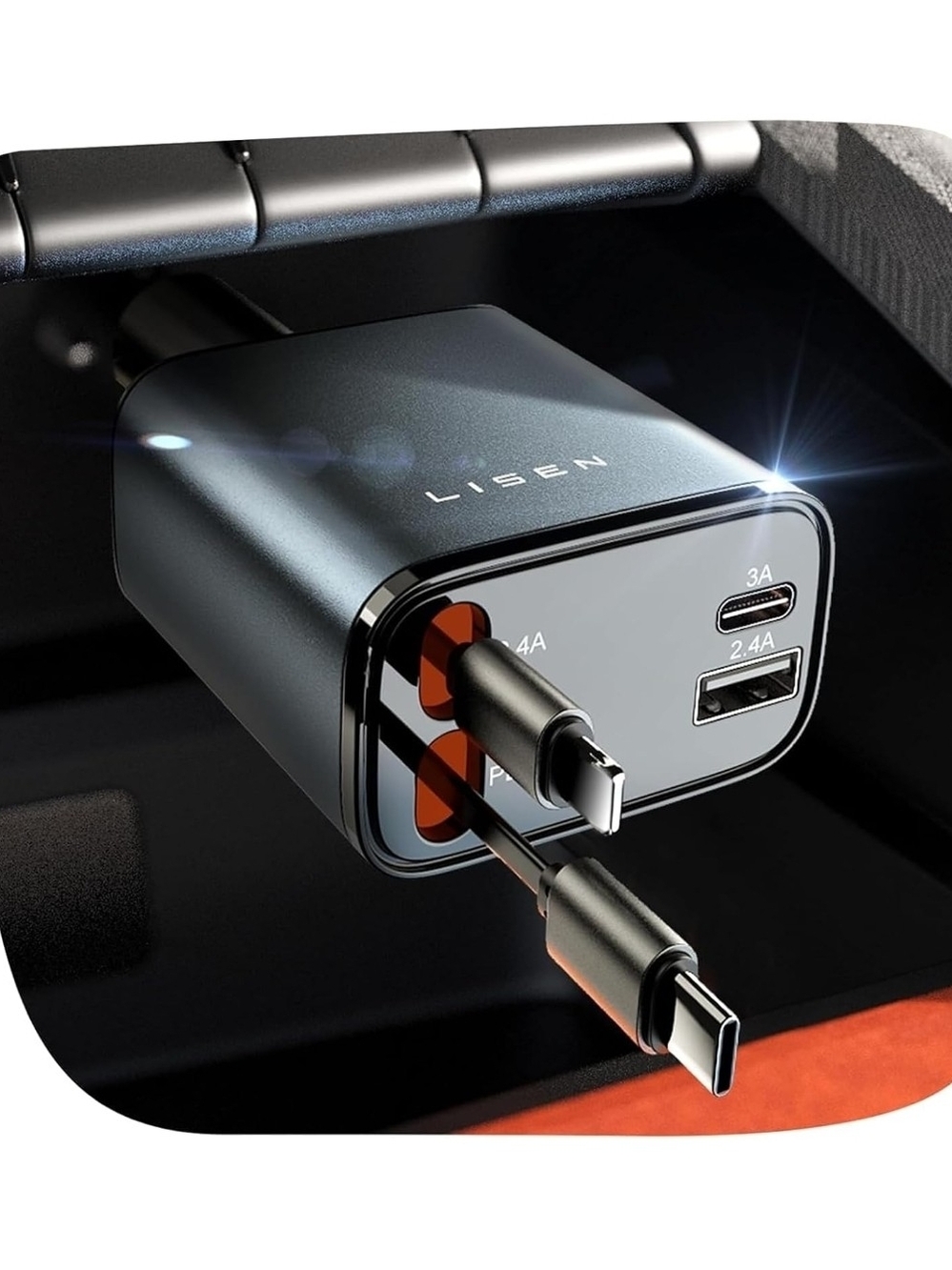 LISEN 4 in 1 Retractable Car Phone Charger, 84W Charger, USB C Fast Charge